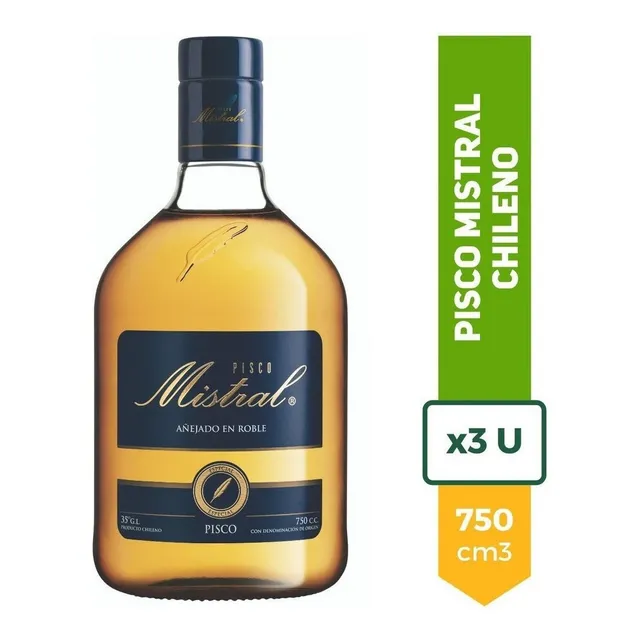 Pisco Mistral Chileno 35° 750ml Añejado En Roble Pack X3