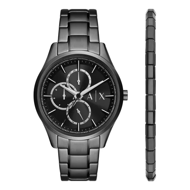 Set De Reloj Armani Exchange Dante De Acero Inoxidable Correa Negro Hombre