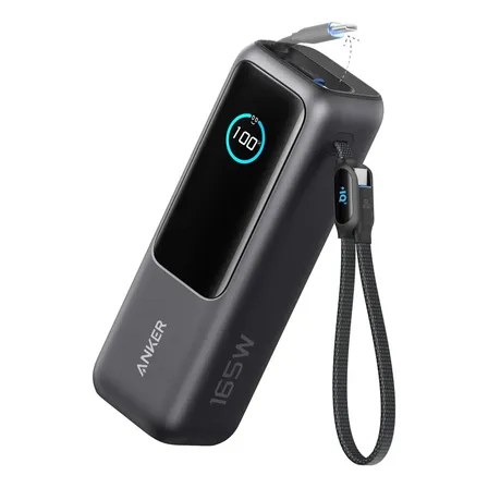 Cargador Portátil Power Bank Anker Laptop, 25000mah 165w, 3 Puertos Usb-c, Pantalla Inteligente, Carga Rápida Para Mac, Dell Xps, Thinkpad, iPhone, iPad, Samsung Y Más, Para Viajes Y Trabajo Negro