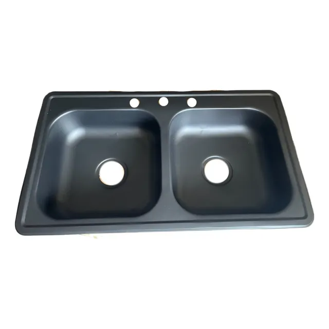 Tarja Fregadero Negra Tina Doble Sobreponer Acero Inox 84x48