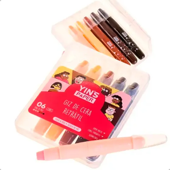 Giz De Cera Retrátil 6 Cores De Pele Super Macio Aquarelável