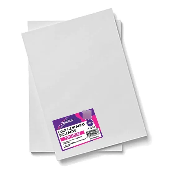 Papel Couche Brillante 250g Carta 100 Hojas Cursor Color Blanco Brillante
