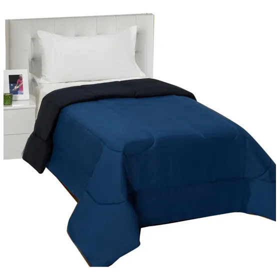 Acolchado Liso Reversible 1 1/2 Relleno Abrigado Azul Azul