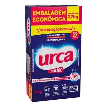 Sabão Em Pó Urca Maxx Lava Roupas Concentrado Tradicional Antibacterial Caixa 2.2 Kg