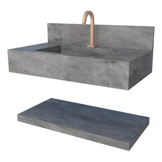 Mesada De Baño En Porcelanato Suspendida Con Estante 84 Cm
