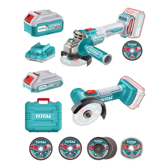 Kit Inalámbrico Total 20v: 2 Amoladoras, 4.1/2'' Y 3'' - Con 2 Baterías Litio-Ion, Cargador, 40 Discos Y Maletín - TOSLI23120215