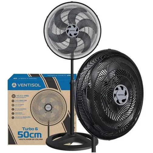 Ventilador Oscilante De Coluna Ventisol Turbo 6 Pás 50cm Preto 127v