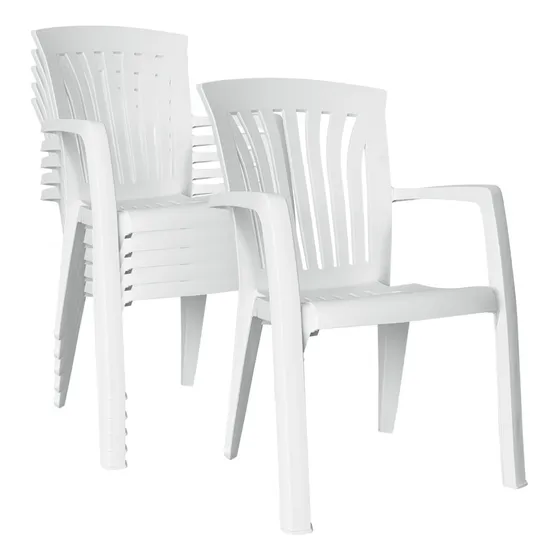 Sillón Silla De Jardín Plástico Reforzado Kansas X 6 Unidades Color Blanco Para Tu Casa