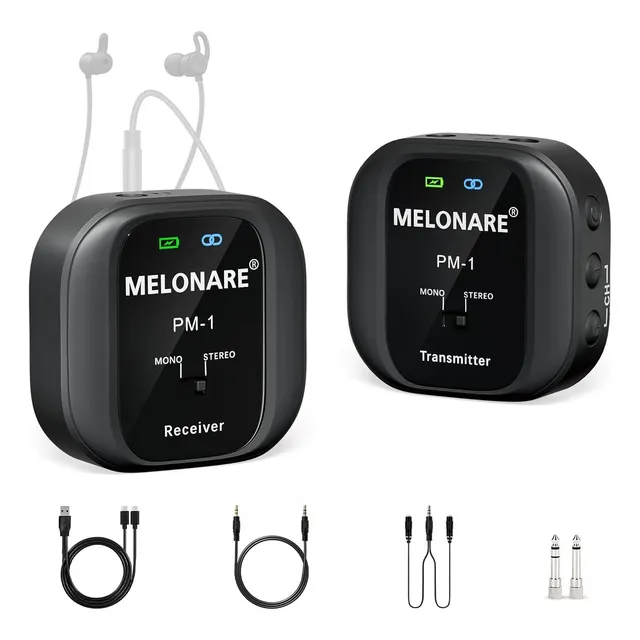 Sistema de Monitoreo Inalambrico In-Ear UHF 500 MHz 10 canales Transmisor Receptor de Cinturón Selección Mono/Estéreo IEM para Presentaciones en Vivo, Estudio y Bandas PM-1