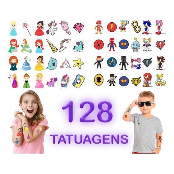 Kit 128 Tatuagem Temporaria Infantil Tema Meninos E Meninas Cor VARIADOS VARIADOS