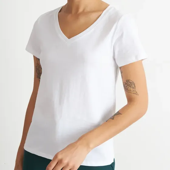Polera Escote En V Básica Blanco Nicopoly