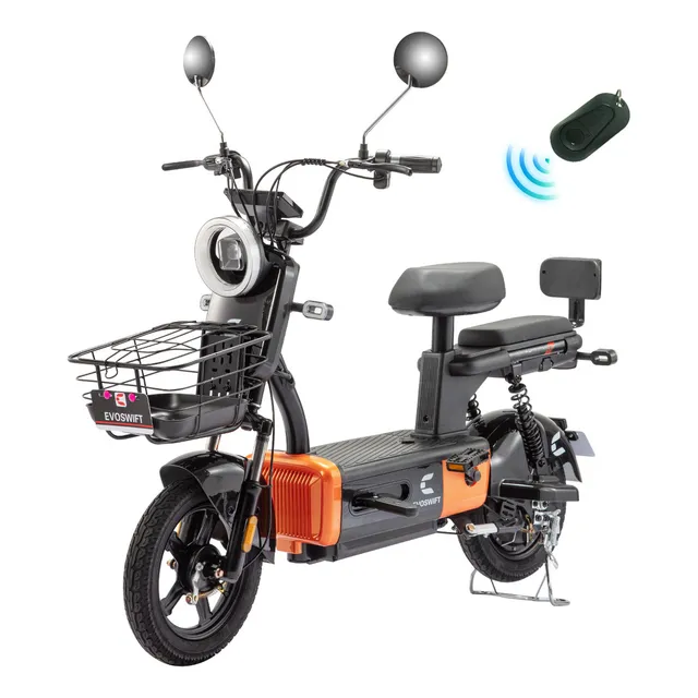Bicicleta Eléctrica Evoswift E600 Color Naranja 500W Pantalla LCD Batería Extra Grande 48V20ah Velocidad Máxima 45KM/h