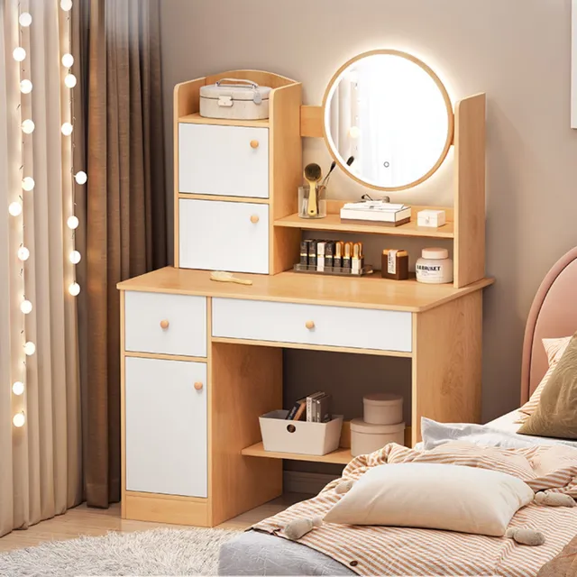 Lazydot Tocador Con Espejo Y 2 Cajones, Tocador De Maquillaje Blanco Moderno Para Dormitorio, Fácil De Instalar, Mueble Para Recámara 80x40x128cm