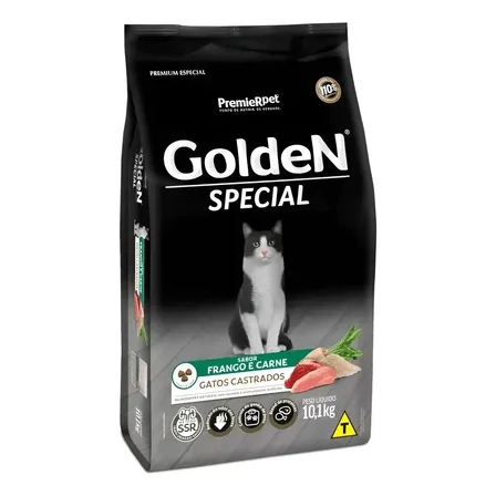 Ração Golden Premium Especial Castrado Carne Frango Gato Adulto 10,1kg