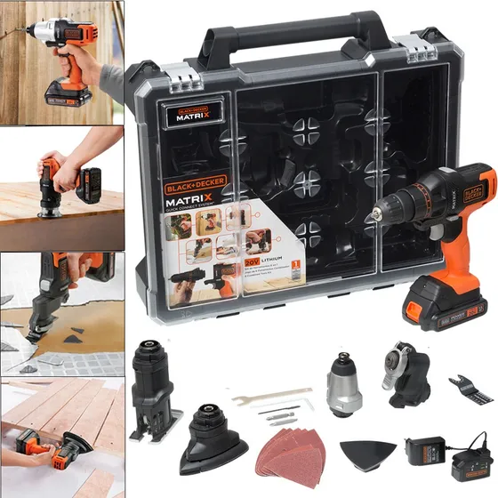 Furadeira Sem Fio Max Matrix Black Decker Laranja com Acessórios para Ferramentas 6 Cabeçotes Intercambiáveis Bateria Ion de Lítio 127/220V