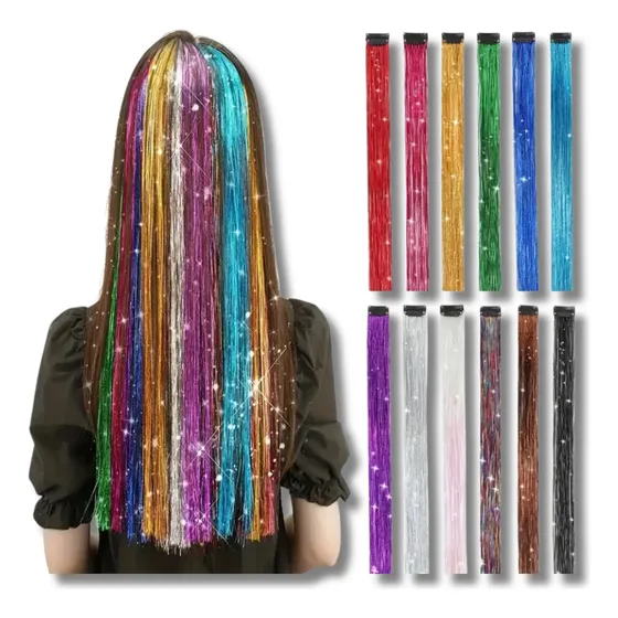 Kit 6 Mechas Tinselhair 92cm Fios De Ouro P/ Cabelo Sparkles