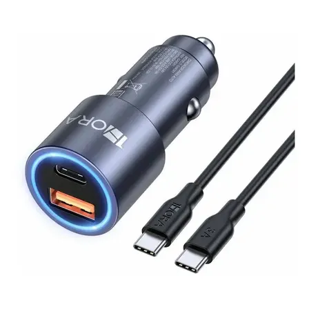 1Hora Cargador para Auto 38w Carga Rápida PD 20W y QC 3.0 18W con Cable Tipo C Color Gris