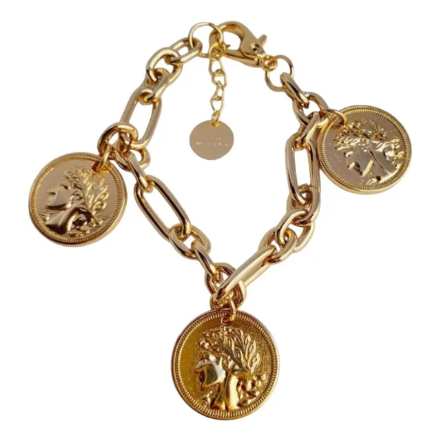Pulseira Pingente Moeda Antiga Banhada Ouro 18k