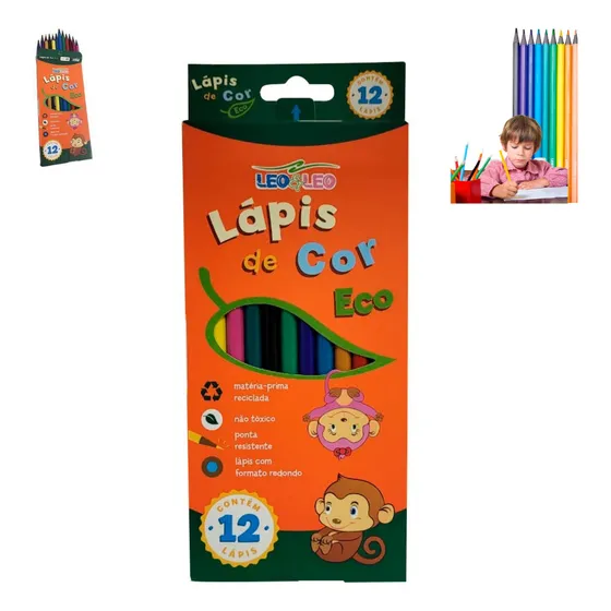Caixa Lápis De Cor 12 Cores Grande Leo Eco Atacado