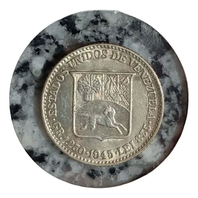 Moneda Venezuela Plata Un Cuarto De Bolivar 1945 Nueva