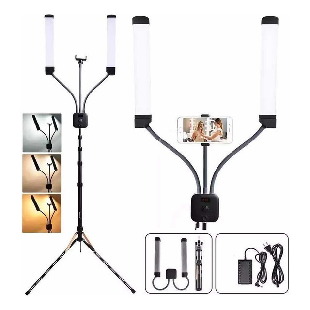 Iluminador Ring Light Led 80w Braço Duplo Articulado + Tripe Cor Da Estrutura Preto 110/22... Iluminador Ring Light Led 80w Braço Duplo Articulado + Tripe Cor Da Estrutura Preto 110/22...