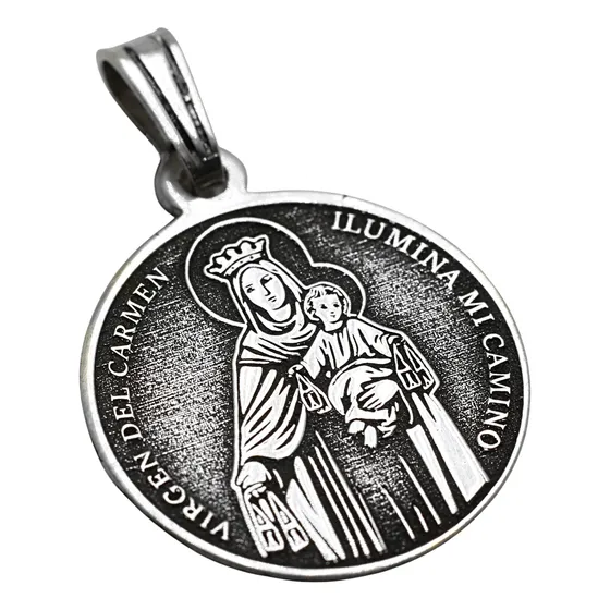 Escapulario Virgen Del Carmen Y Sagrado Corazon / Plata 925 Plateado