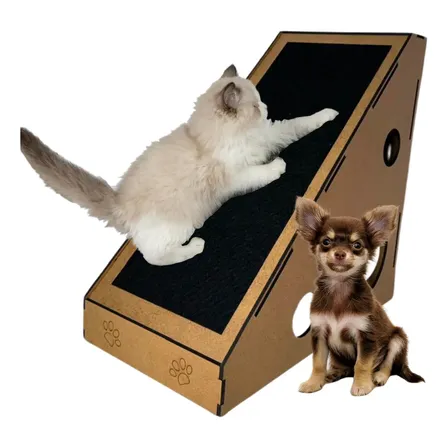Rampa Arranhador Pet Anti Estresse 45cm Em Carpete E Mdf Mdf Crú