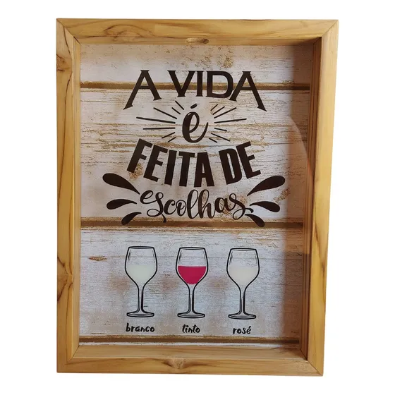 Quadro Porta Rolhas De Vinho 42x32cm Madeira E Vidro Qv0051