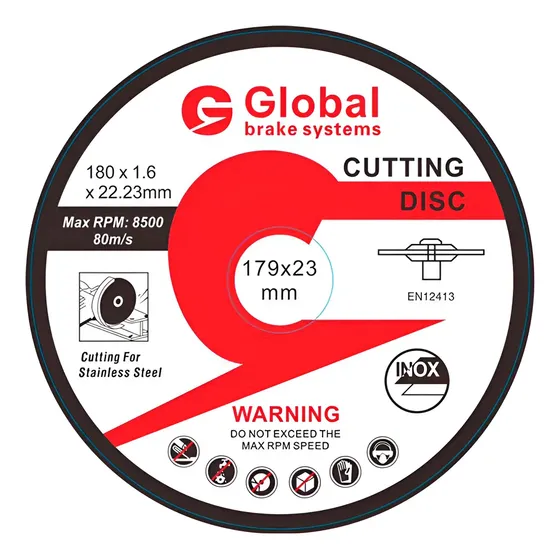 Disco de Corte Global Inox 7 Pulgadas 180 mm Acero Inoxidable Óxido Aluminio