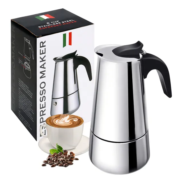 Cafeteras Italianas Café Expresso Moka Acero Estufas 6 Tazas Color Plateado