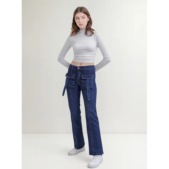 Pantalon Zaira Jeans Largo Recto Mujer Tiro Alto