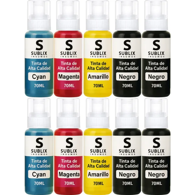 Tintas Sublix 70ml Compatibles Para Impresora Epson 544 2 C, 2 M, 2 Y, 4 Bk