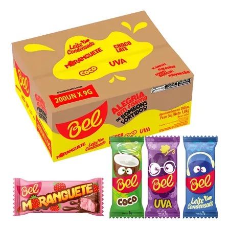 Caixa de Bombom Sortidos Bel Chocolates 1,8kg com 200 Unidades de 9g