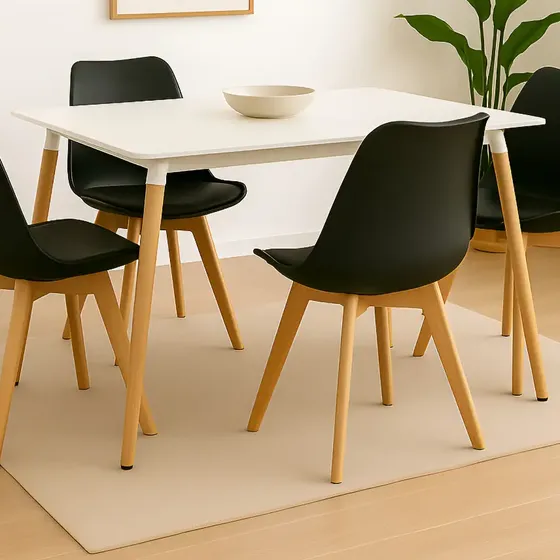 Juego De Mesa Eames 140x80 + 4 Sillas Tulip Baires4 Color Negro