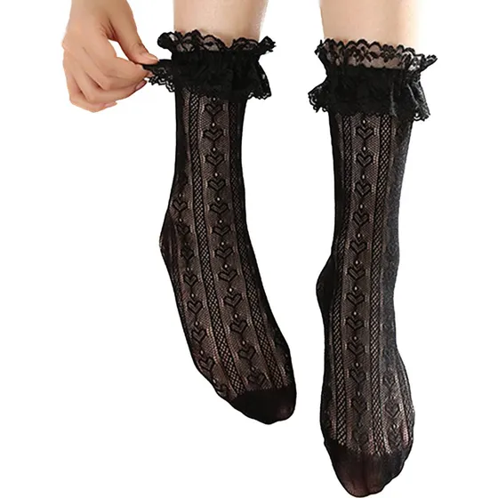 Meias Femininas De Renda E Renda De Comprimento Médio Criati