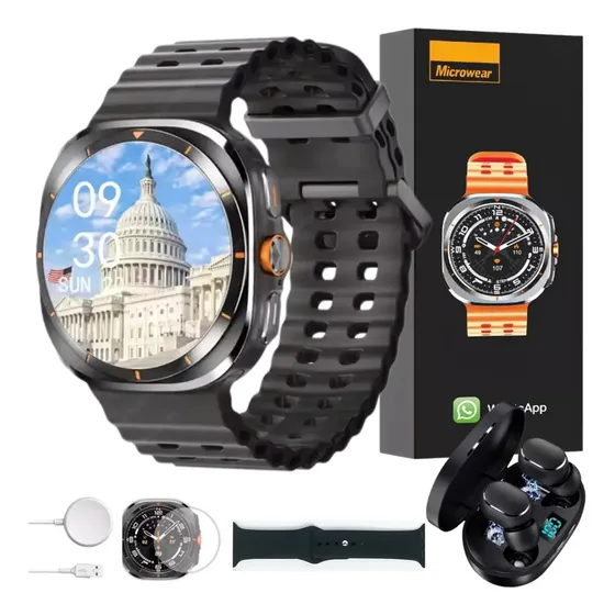 Smart Watch Ultra Compatível Samsung Galaxy Xiaomi Poco Caixa Titanium Silver - Preto