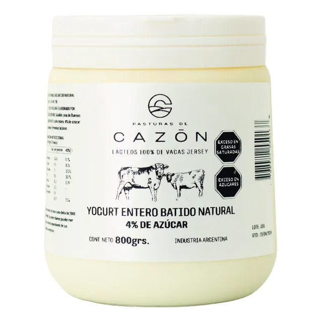 Pack X2 Yogur De Vaca Jersey Batido C/4% De Az X800 Cazon