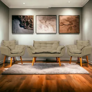 Kit Namoradeira Reforçada + 2 Poltronas Decorativas Cores Cor Nude Desenho Do Tecido Suede Liso Kit Namoradeira Reforçada + 2 Poltronas Decorativas Cores Cor Nude Desenho Do Tecido Suede Liso