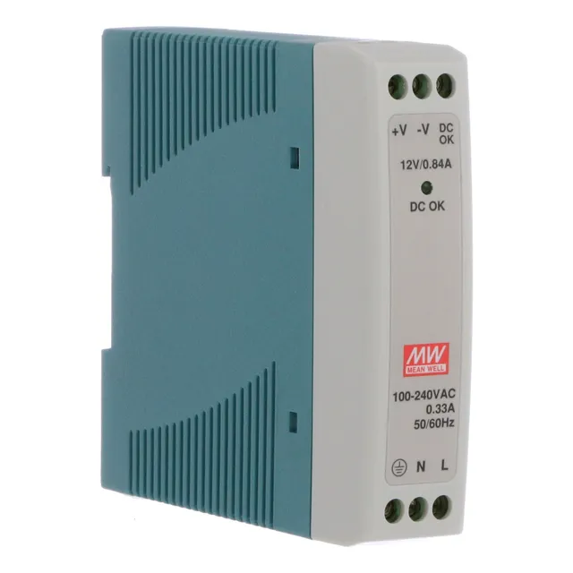 Fuente conmutada DIN de 10 W, salida 12 vcc-0.8a Mdr-10-12 Mean Well