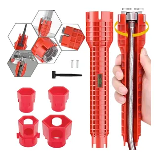Llave Instalador Tubería Fregadero Grifo Herramienta 14 En 1, Instalación Multifunciona Herramie Reparación Inodoro Baño... Rojo