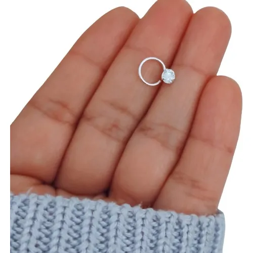 Argolla Mini Cubic Punto Luz Cierre Piercing 8 Mm Plata 925