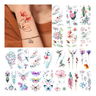 20 Hojas De Tatuaje Temporal De Animales Florales De Flores 20 Hojas De Tatuaje Temporal De Animales Florales De Flores