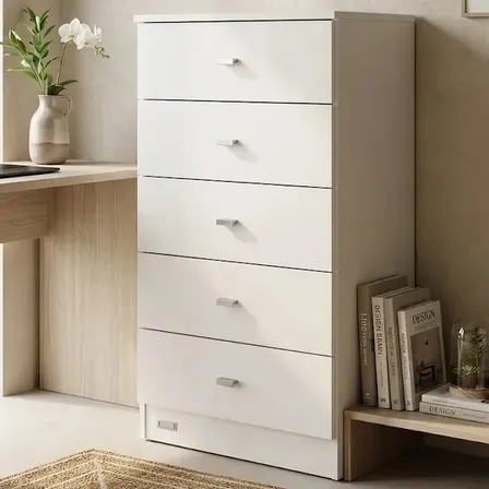 Chifonier 5 Cajones Blanco Melamina 48x76 cm Dormitorio con Correderas