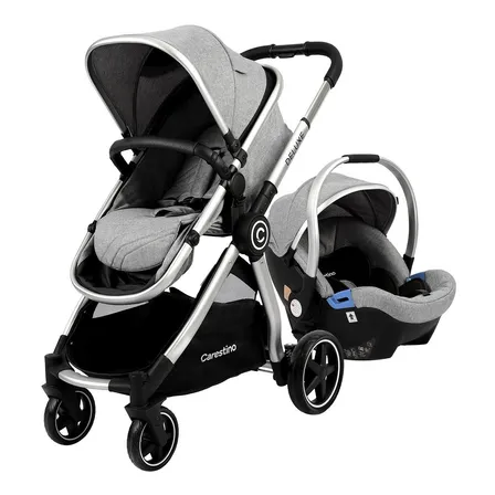 Coche Carestino Deluxe V2 3 En 1 Gris + Accesorios