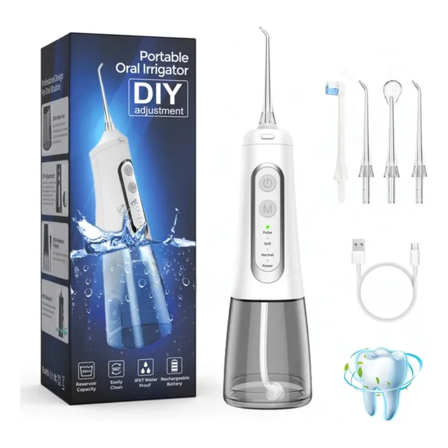 Irrigador Dental Profesional M319 Pro Ipx7 Dauer 4 Modos 4 Boquillas Color Blanco