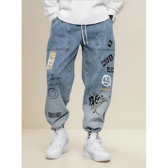 Leggins Holgados De Graffiti Con Dibujos Animados De Jeans