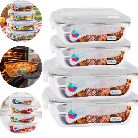 Conjunto 4 Potes Hermético Vidro 370ml 640ml Marmita Fitness Papinha Resistente A Variação De Temperatura Dona Laura