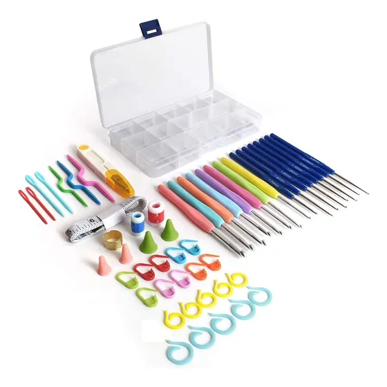 Completo Set Agujas Crochet + Estuche + Accs Tejido 55 Pzas