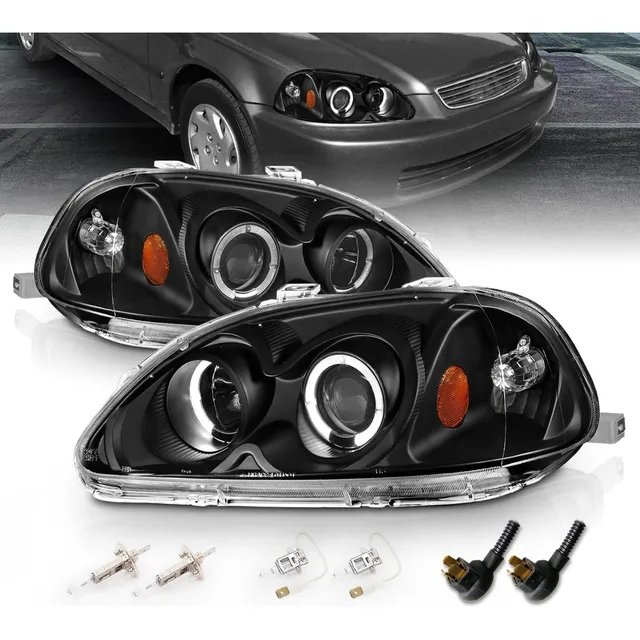 Faros Delanteros Ojo De Angel Led Fondo Negro Civic 96 - 98