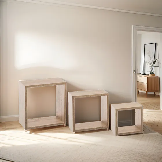 Cubo Flotante X3 Cuadrados De Pared Repisa En Madera